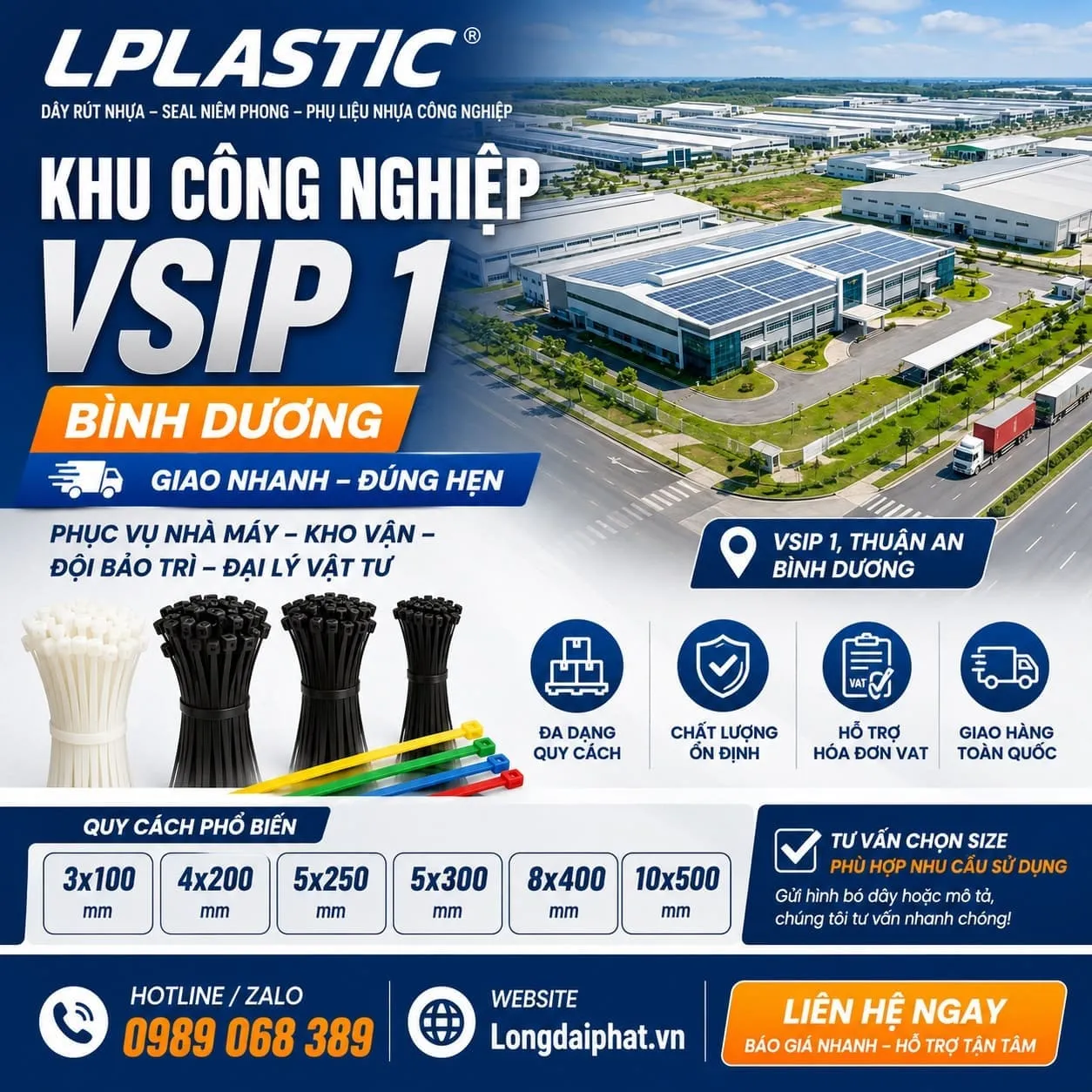 dây rút nhựa KCN VSIP 1 nhiều size cho nhà máy